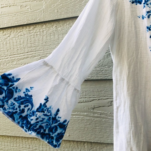Ralph Lauren Blue Label boho long sleeved white and blue top size Small - Picture 6 of 14